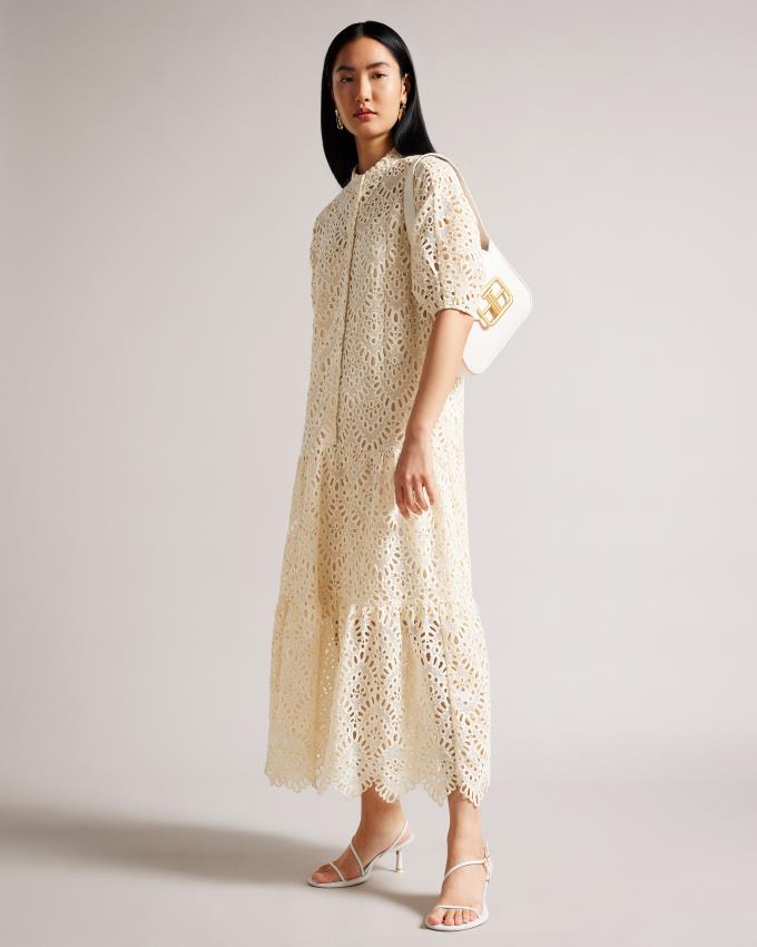 Peignoir Ted Baker Oversized Lace With Puff Sleeve Blanche Femme | MOY-53170540